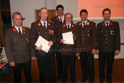 Kdt Peter Winkler, Josef Laiminger (50-jährige Mitgliedschaft), Kdt-Stv DI Christian Hillebrand, Helmut Schmidhammer (50-jährige Mitgliedschaft), LFKdt-Stv. Hannes Mayr, Bgm Bernhard Freiberger