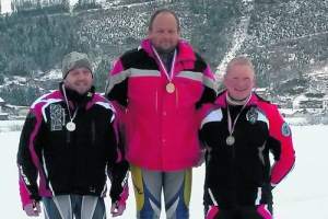 Siegerehrung Slalom HAK 2  v.l.: 2. Egon Gladik (V.), 1. Matthias Gastl  (SBC Raika Münster), 3. Markus Sonderegger (Stkm.).    