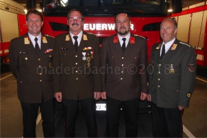 BFK/LK-Stv Hannes Mayr, bisheriger Abschnittskommandant (ABI) Erich Krail, neuer ABI Armin Ungericht, BFK-Stv Erwin Acherer