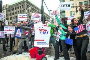 In Brüssel wird fleißig gegen TTIP protestiert.