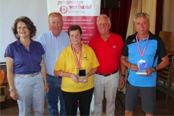 Bgm Hedi Wechner, Lds-Vorsitzender Herbert Striegl, Tiroler PVÖ-Landesmeisterin Maria Zischg, Lds-Sportreferent Alois Kometer, Tiroler PVÖ-Landesmeister Hannes Hazibar