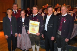 LAbg Dr. Bettina Ellinger, Bez-Obm Otto Hauser, Obfrau Katharina Ellinger, Jubilar Ing. Thomas Margreiter (40 Jahre Mitglied),  Bgm Anton Hoflacher, Kpm Christoph Adamski