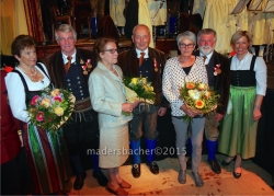 Für 61 Jahre Musikant Hubert Madersbacher mit Gattin Pauline, ebenfalls für 61 Jahre Musikant Hans Jaud mit Gattin Paula, für 57 Jahre Musikant Fritz Auer mit Gattin Ulrike, Gratulantin Vize-Bgm Mag. Karin Friedrich